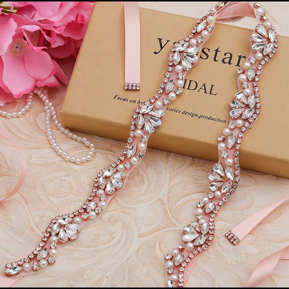 Rhinestone Bridal Belt (Pink Ribbon)
